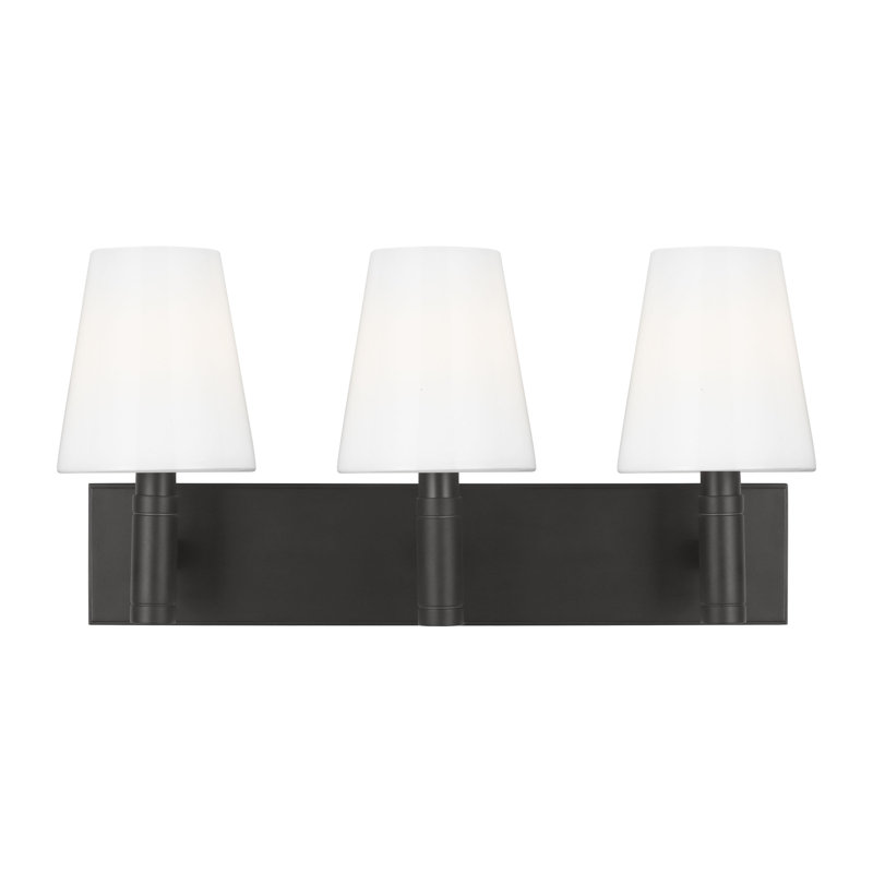 Thomas O'Brien Beckham Classic Bathroom Bedroom Wall Fixture In Aged Iron Finish With Milk Shade, 3 Lights