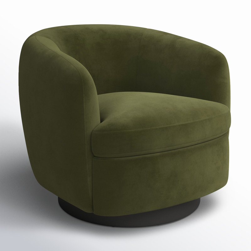 Fauteuil demi-tonneau pivotant rembourré Marcy, Velours performance Bella vert forêt / noir