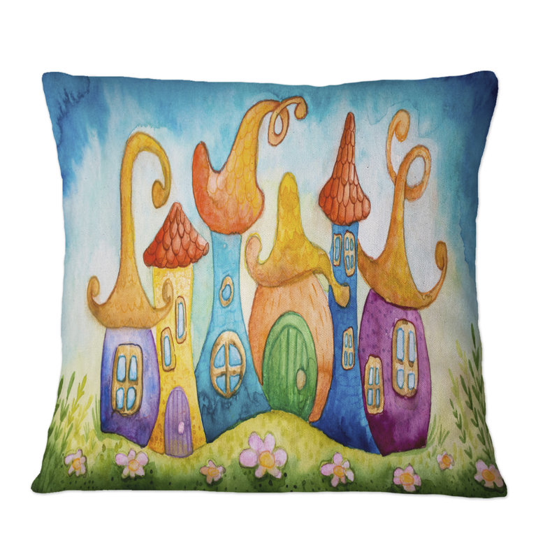 Coussin Fairy Tale en bleu et orange - Art imprimé pour enfants, 16 po x 16 po