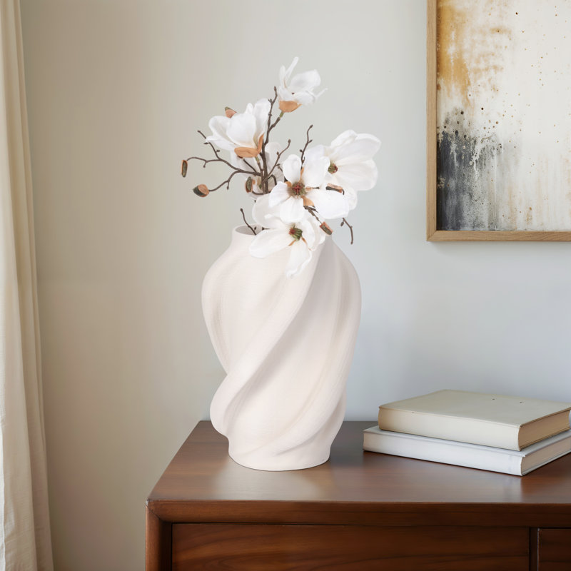 Minze Murano 3D Printed Vase, White, 15" H X 11" W X 10" D