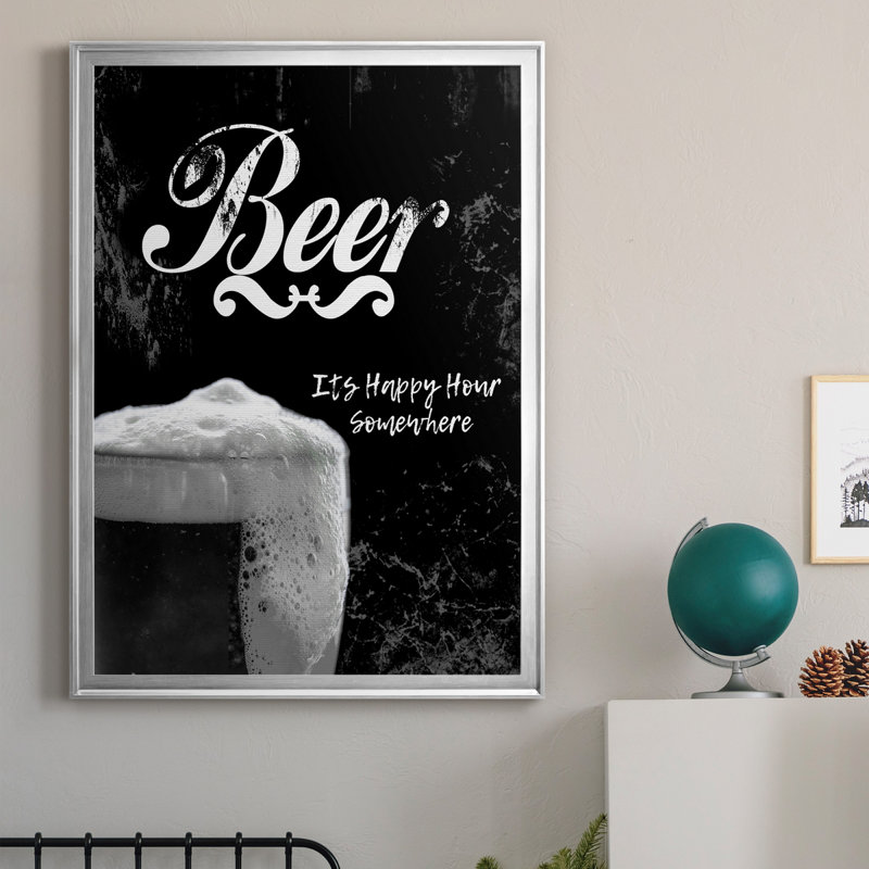 Bière - art textuel sur toile encadré, H 26,5 po x l 36,5 po x P 1,5 po, Argent