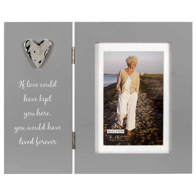 Gray Hinged MDF Wood Picture Frame with Heart Accent