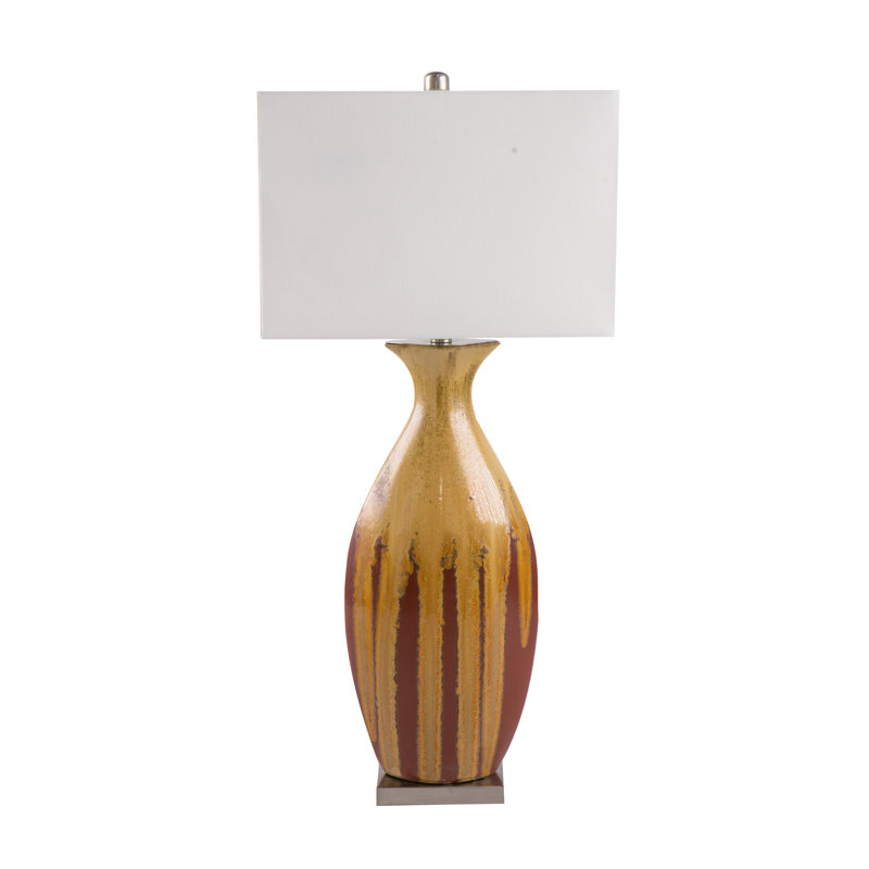 16x10.5x36" Ceramic Table Lamp 1 Piece Table Lamp Multicolor Ceramic Drip Glaze