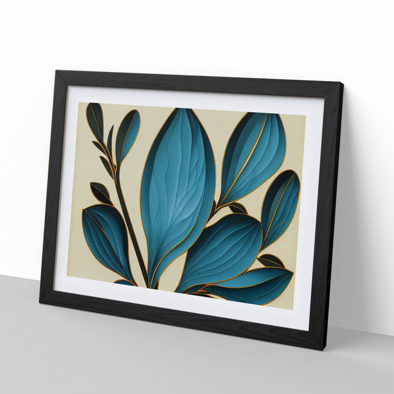 Lively Plant Leaf - Single Picture Frame Print, Black, 46cm H x 64cm W