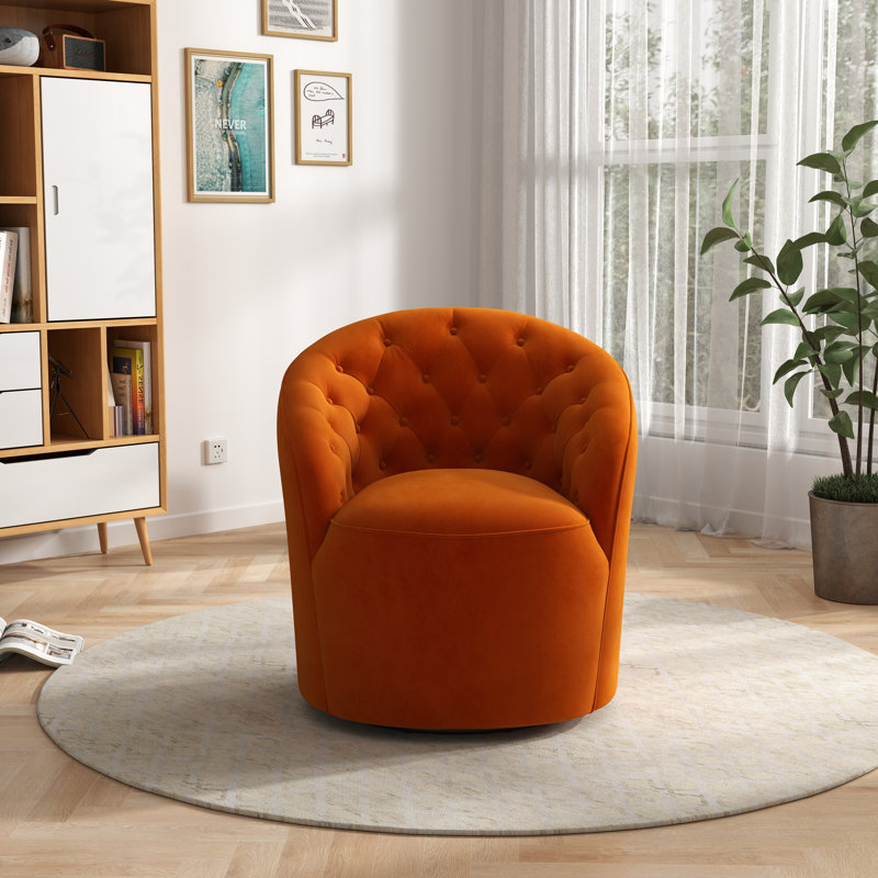 Keiera Velvet Swivel Barrel Chair, Orange Velvet
