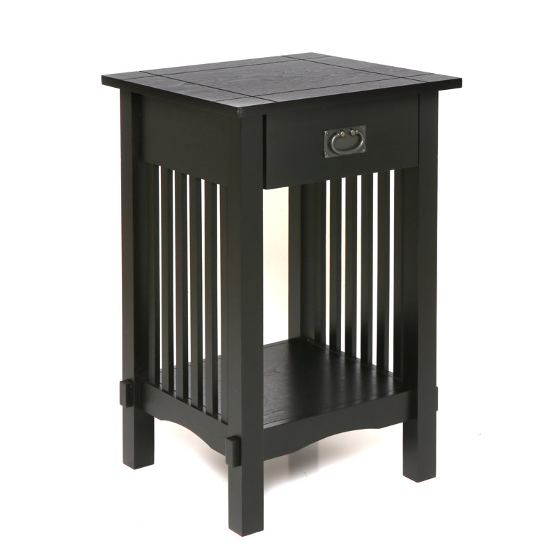 Solid Wood End Table with Storage, Black