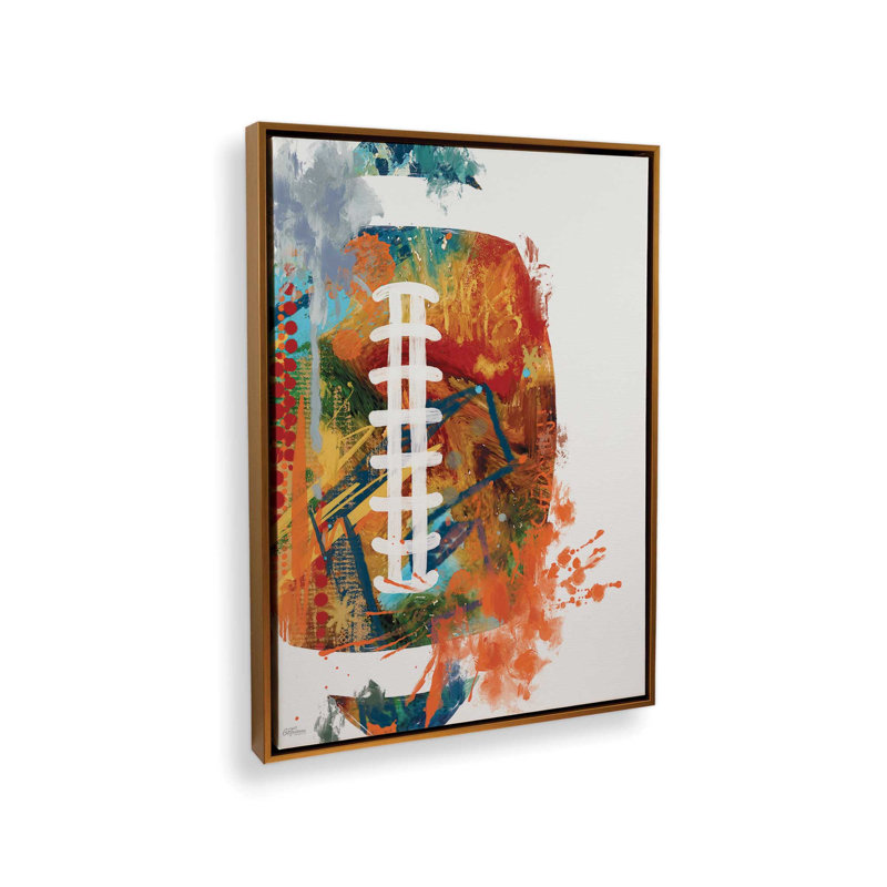 «Football Splash» par Cat Thurman Designs, reproduction d'art, L 12 po x H 16 po, Or, Toile avec cadre