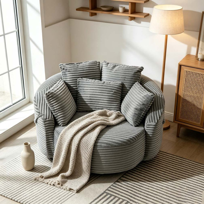 Fauteuil demi-tonneau pivotant à 360 °, Gris