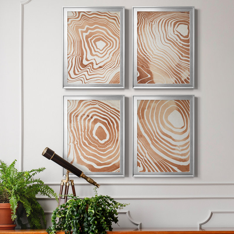 Toile encadrée de qualité supérieure «Wood Grain Suminagashi I» - prête à être accrochée, Cadre argenté