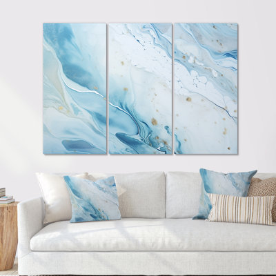 White And Blue Glacier Charm Liquid Art II - Abstract Shapes Wall Decor Set