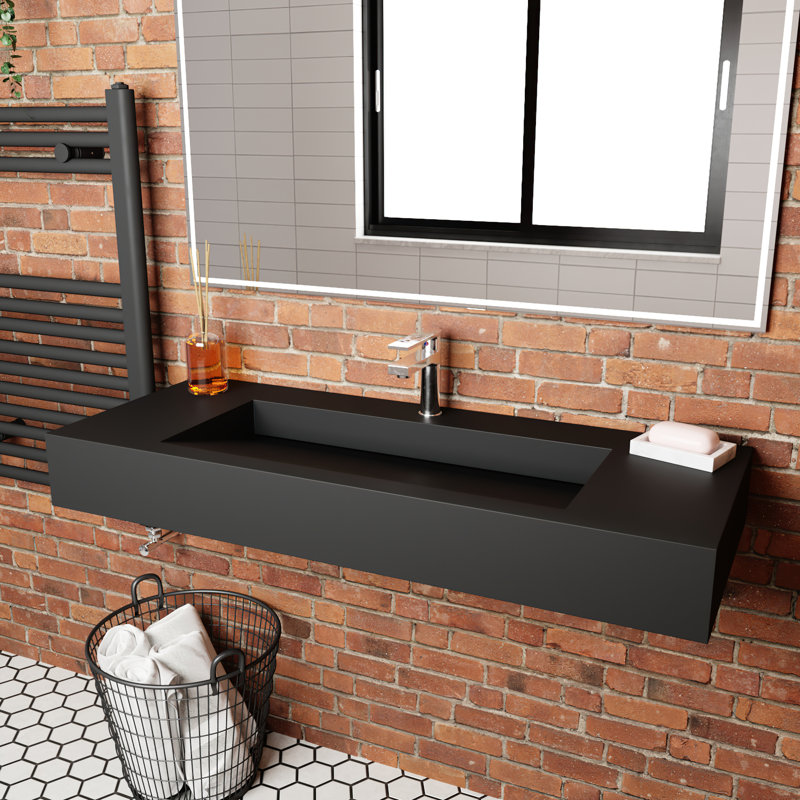 Pyramid 48'' Solid Surface Rectangular Vessel Bathroom Sink, Black