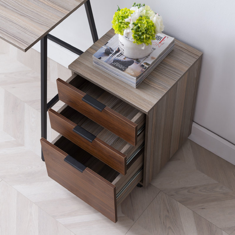 Mobile Vertical Lockable 3-Drawer File Cabinet in Brown