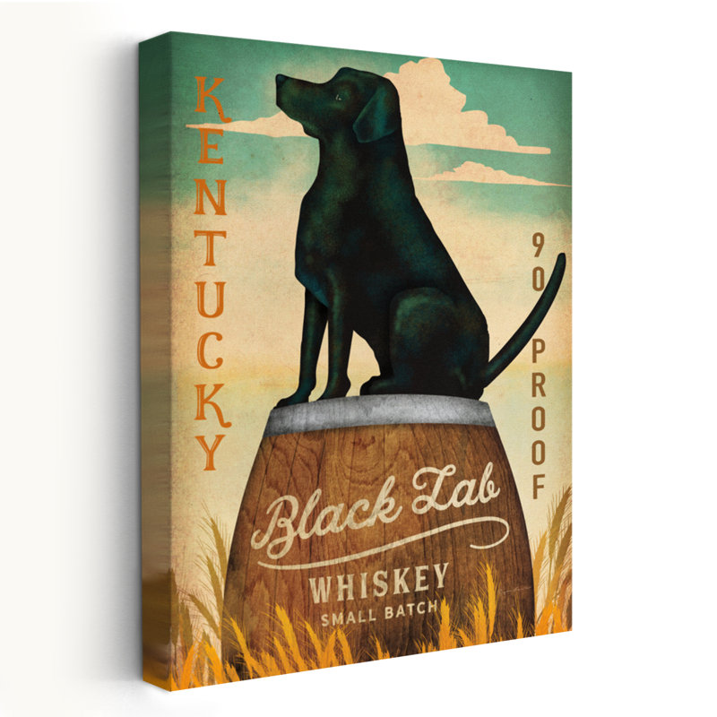 «Black Lab Whiskey Kentucky Crop» - Publicité sur l'art des animaux alcoolisés, H 24 po x l 16 po