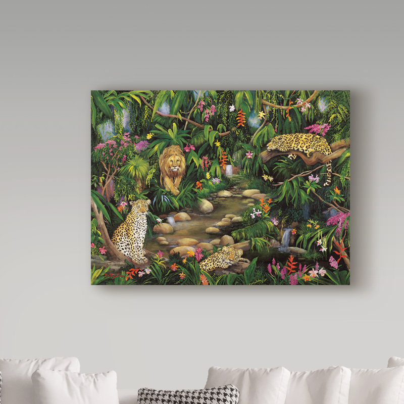 «Exotic Jungle», reproduction de peinture acrylique sur toile tendue, H 14 po x l 19 po x P 2 po
