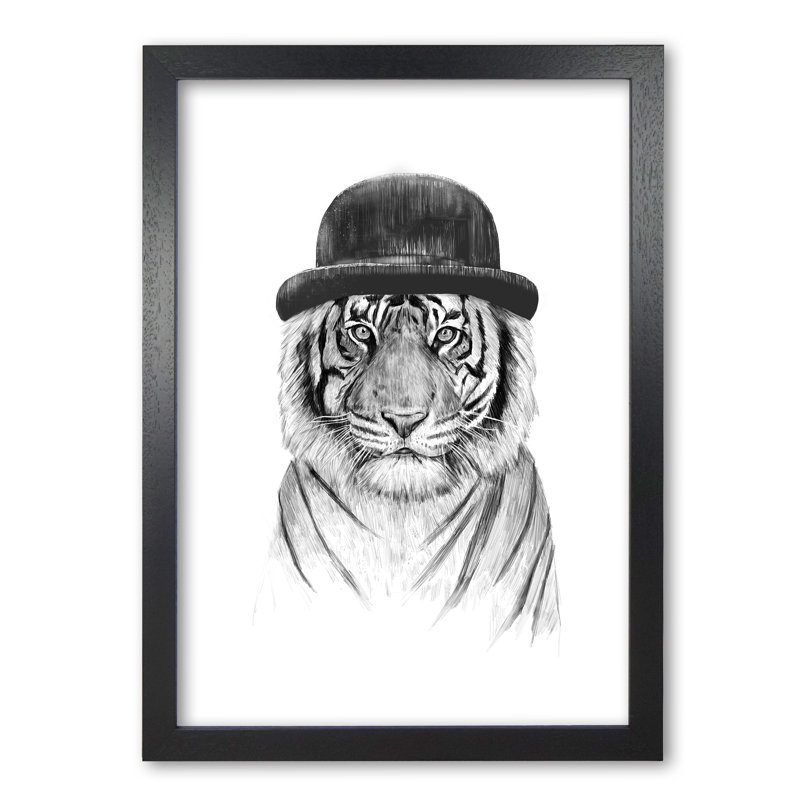 Welcome To The Jungle Tiger by Mercedes Lopes Charro - Print, Black Grain, 29.7 cm H x 21 cm W x 5 cm D