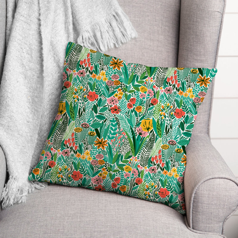 Jungle Floral Pattern Outdoor Throw Pillow