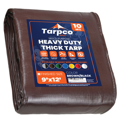 Heavy Duty 10 Mil 12' X 25', Brown/Black, Waterproof Tarpaulin Cover - UV Resistant, Reinforced Edges with Metal Grommets for Camping, Roof, Pool, Boat Protection