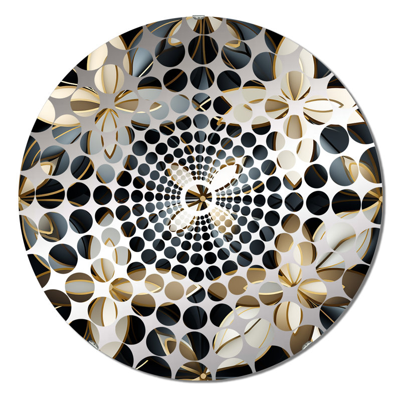 Dimensions des fleurs de mosaïque en marbre noir et or - Miroir décoratif à cercles concentriques, 31,4 po x 31,4 po