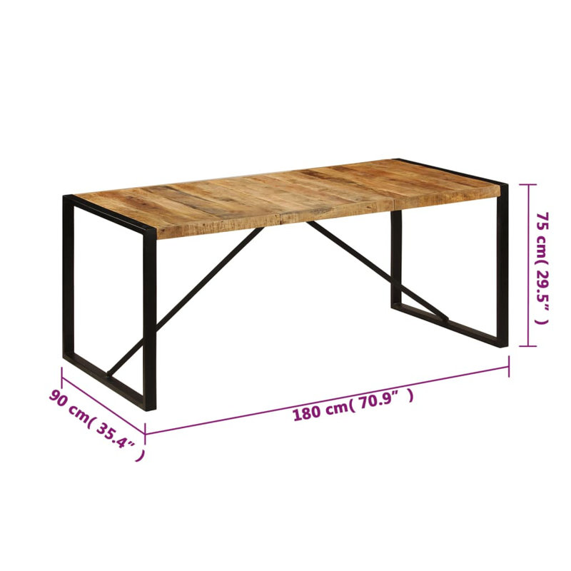 Dining Table Solid Mango Wood, 35.4" W x  70.9" L, Black