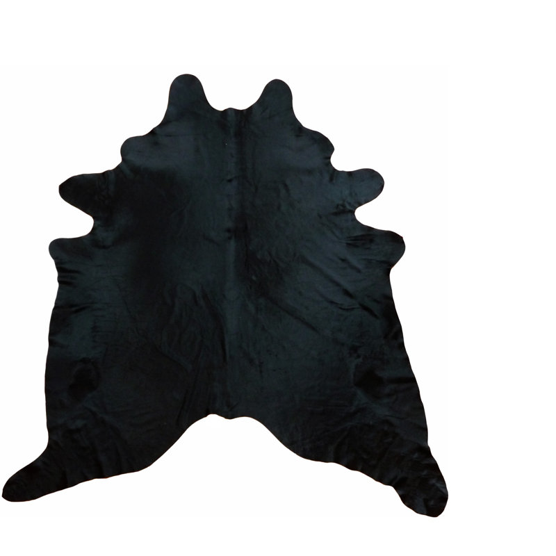 Tapis noir en peau de vache brésilienne Alovinard, Nouveauté 6 pi x 7 pi