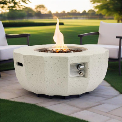 Foyer de table au propane 36 po 36 po, foyer rond en béton de 5 BTU pour la terrasse extérieure du jardin - beige