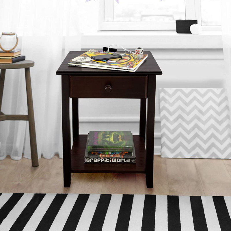 17.5'' W Solid Wood Nightstand, Dark Brown