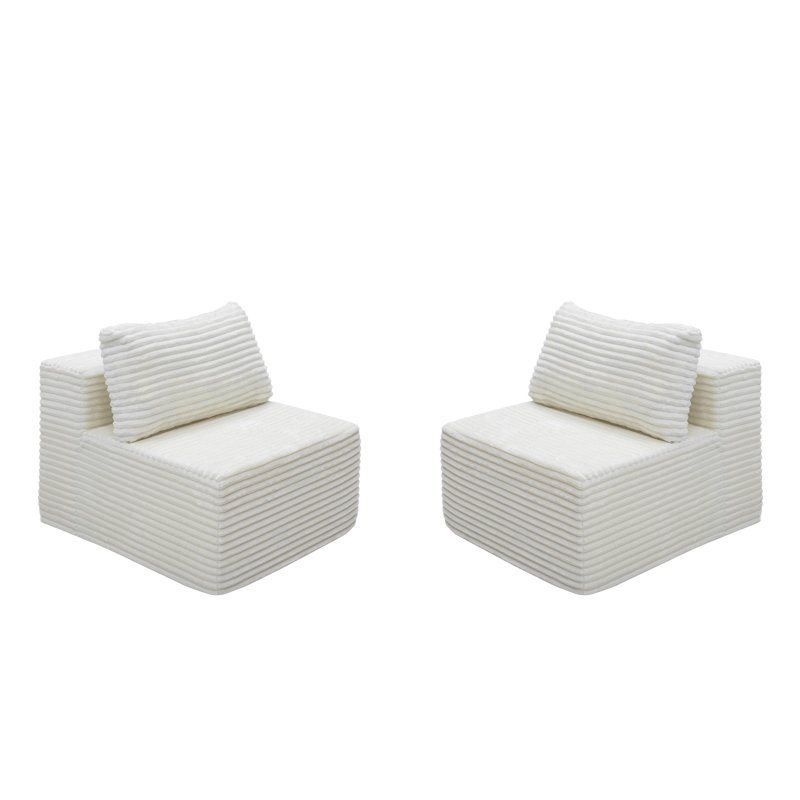 Fauteuil d'appoint rembourré en velours côtelé de 27 po de largeur, blanc, Blanc blanc, Non, 2
