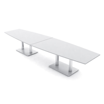 Boat Shaped Conference Table with Double Metal Post Base