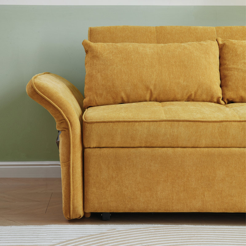 Canapé-lit en chenille 53,5 po avec angles réglables et poches de rangement, Chenille jaune