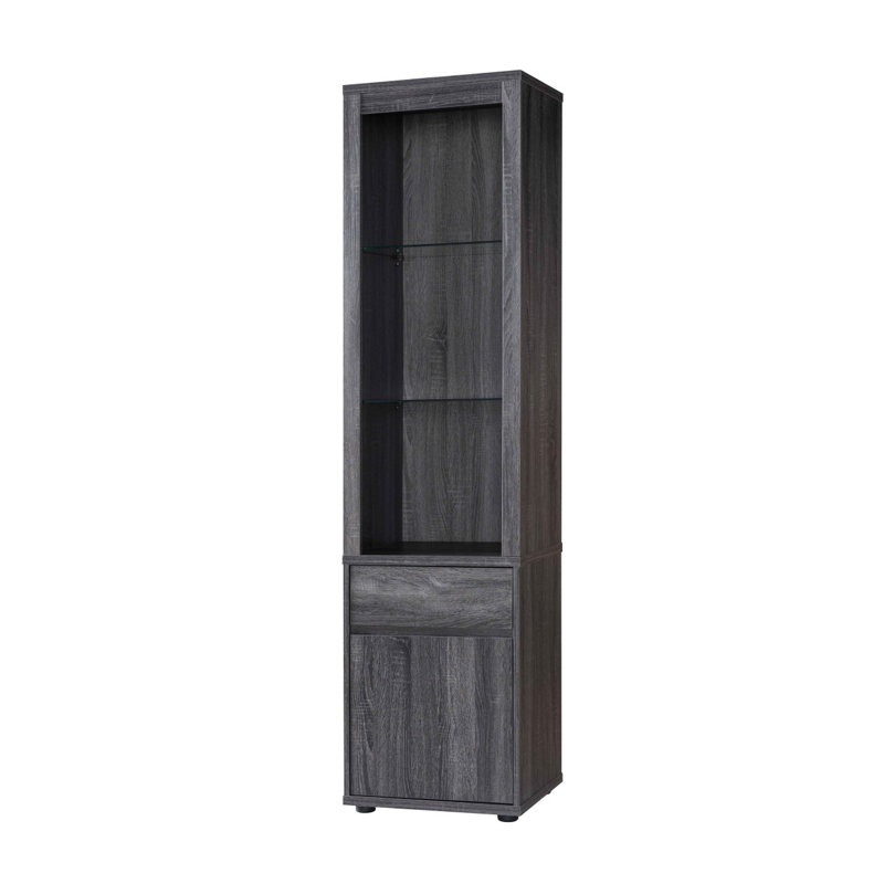 Modern Wine Showcasing Cabinet With Two Glass Shelves And Storage Cabinet In Distressed