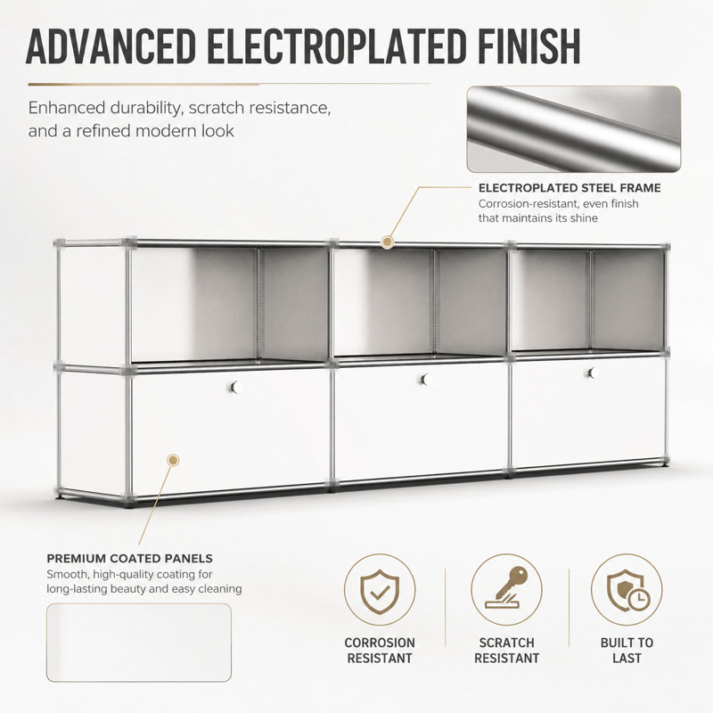 Modular Metal Office Storage Cabinet Drawer Sideboard File Cabinet Dining Cabinet Storage, White