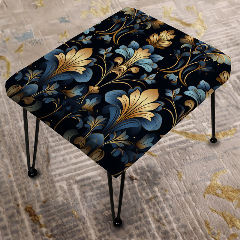 Gold And Blue Luxury Damask Pattern - Ikat Rectangle Ottoman