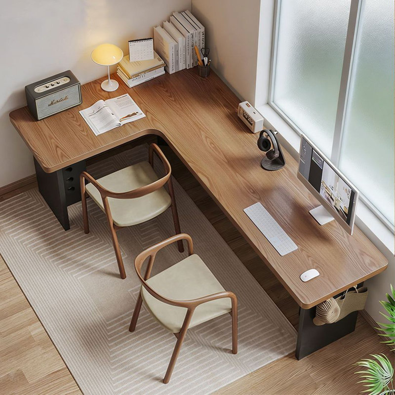 Bureau d'écriture en L en bois massif brun noisette, H 29,53 po x l 70,87 po x P 55,12 po, Retour à gauche