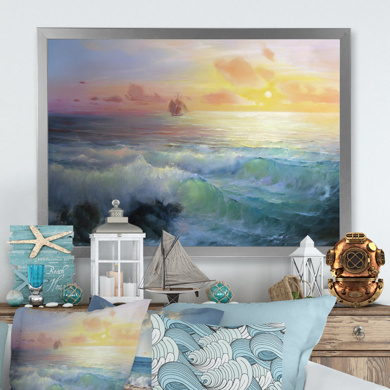 «Warm Surf Waves III», reproduction sur toile, H 30 po x l 40 po x P 1,5 po, Cadre photo argenté