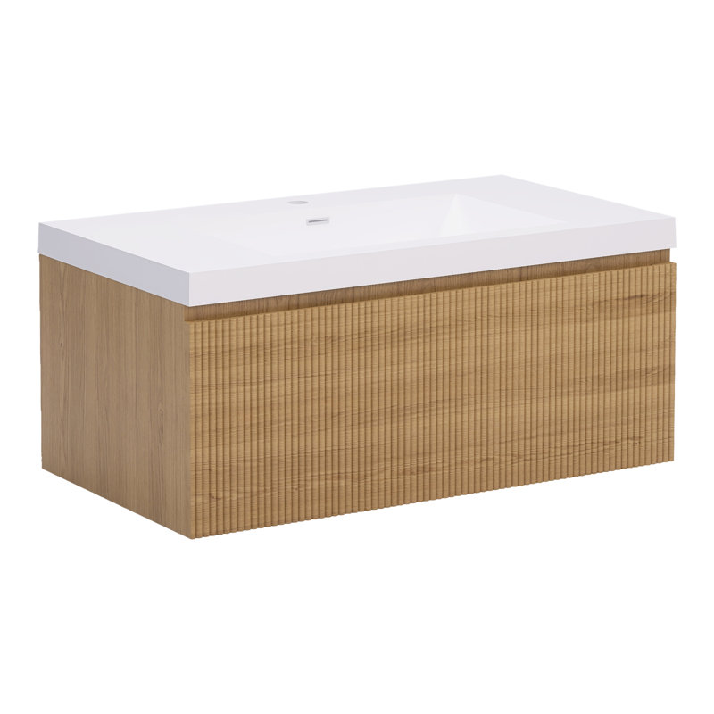 Meuble-lavabo moderne à rayures avec lavabo simple, 35"