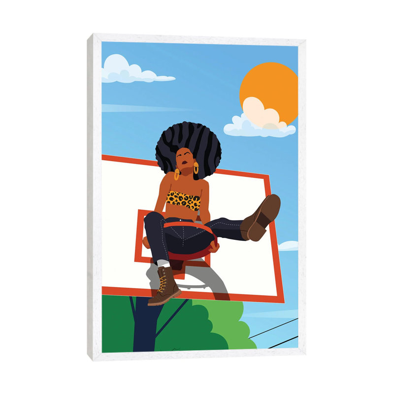 Afro And Hoops - Print on Canvas, 101.6 cm H x 66.04 cm W, White Framed