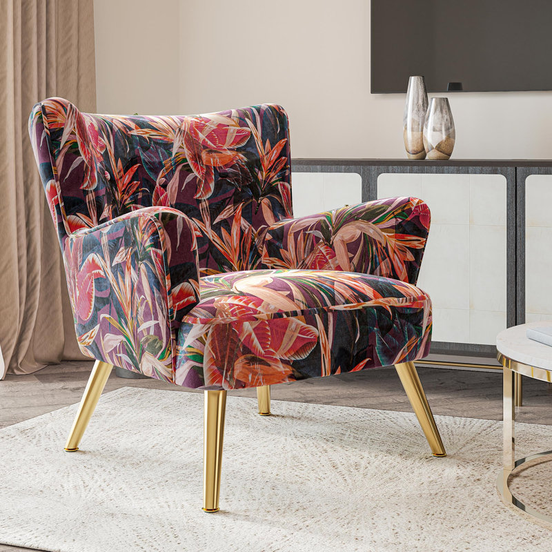 Fauteuil de 29,2 po de largeur Jubair, Polyester floral rouge