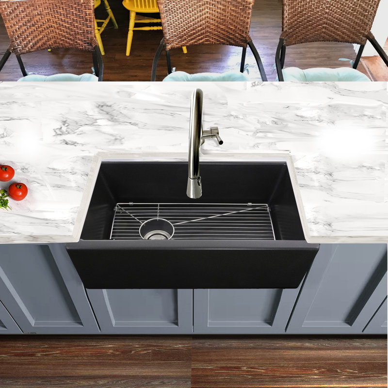 Reinart 30'' L Single Basin Kitchen Sink, Black