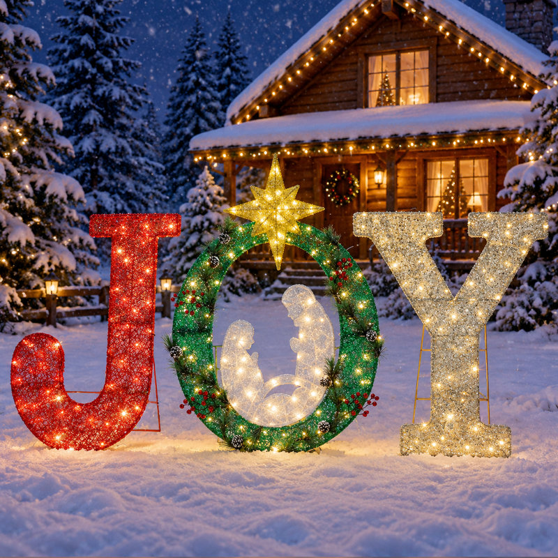 Crèche de jardin lumineuse de 1,16 m (3,8 pi) avec 210 lumières DEL, panneau de jardin étanche pour pelouse ou porche