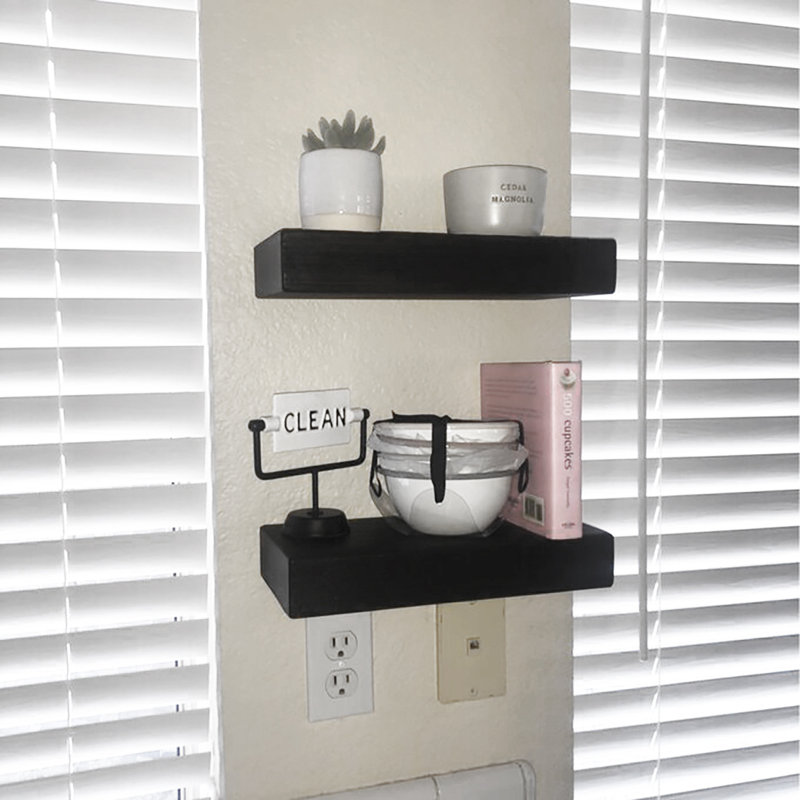 Mcevoy 2 Piece Pine Floating Shelf, Black, 3" H x 24" W x 7" D