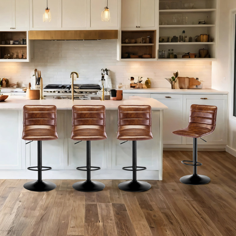 Kastoori Adjustable Height Swivel Bar Stool, 4, Yellowish Brown