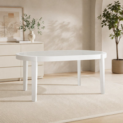 Table basse d'extérieur moderne avec plateau en verre trempé, structure en aluminium blanc, table de patio résistante aux intempéries pour la cour, la terrasse et le bord de la piscine