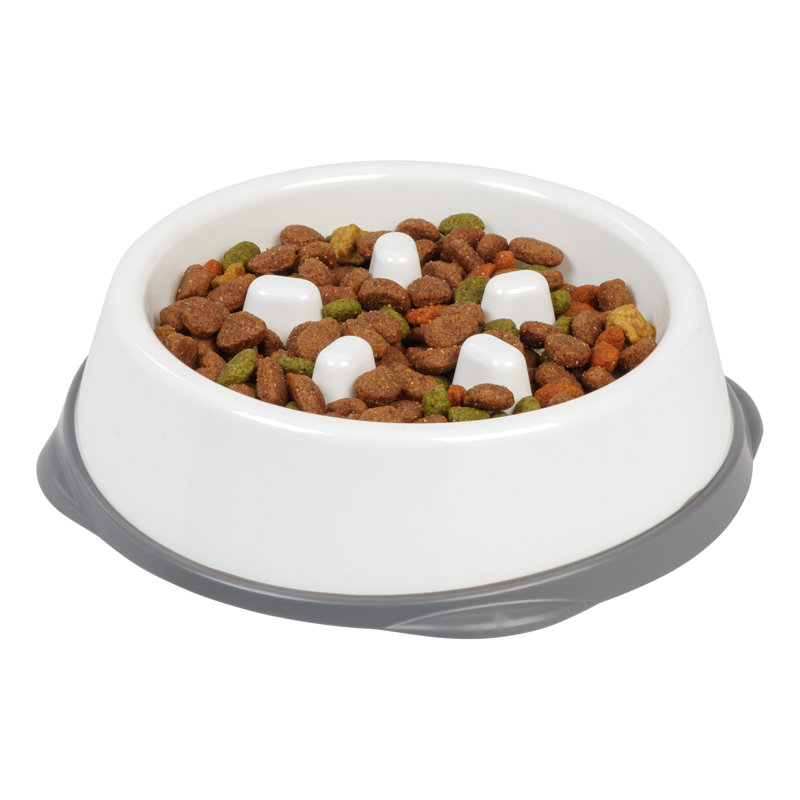 White and Gray Slow Feeder Pet Bowl with Non-Slip Base