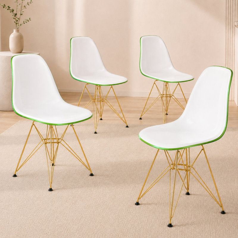 Chaise de salle à manger Northfleet, Ensemble de 4, Doré, Blanc / Vert