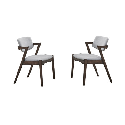 Mid-Century Modern Dining Chairs 2Pcs Set  Wood Fabric Upholstered Cushion Chair Walnut Rubberwood Unique Design