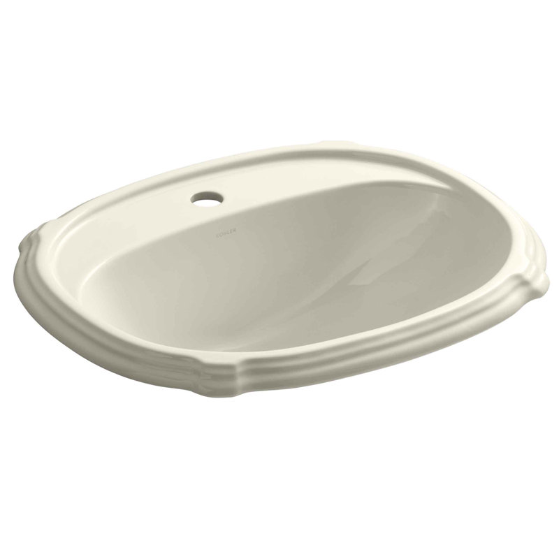 Lavabo de salle de bain ovale encastré à 8 degrés avec trop-plein Portrait®, Amande, Simple