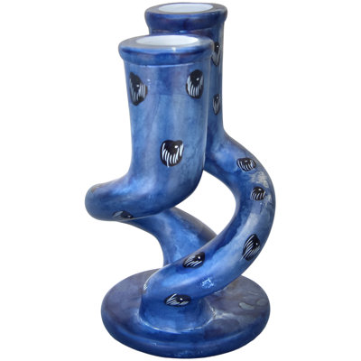 Handcrafted Blue West-African Soapstone Candleholders