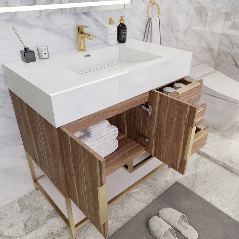 Ensemble de meuble-lavabo simple 36 po Glasgow, Chêne blanc foncé, Blanc