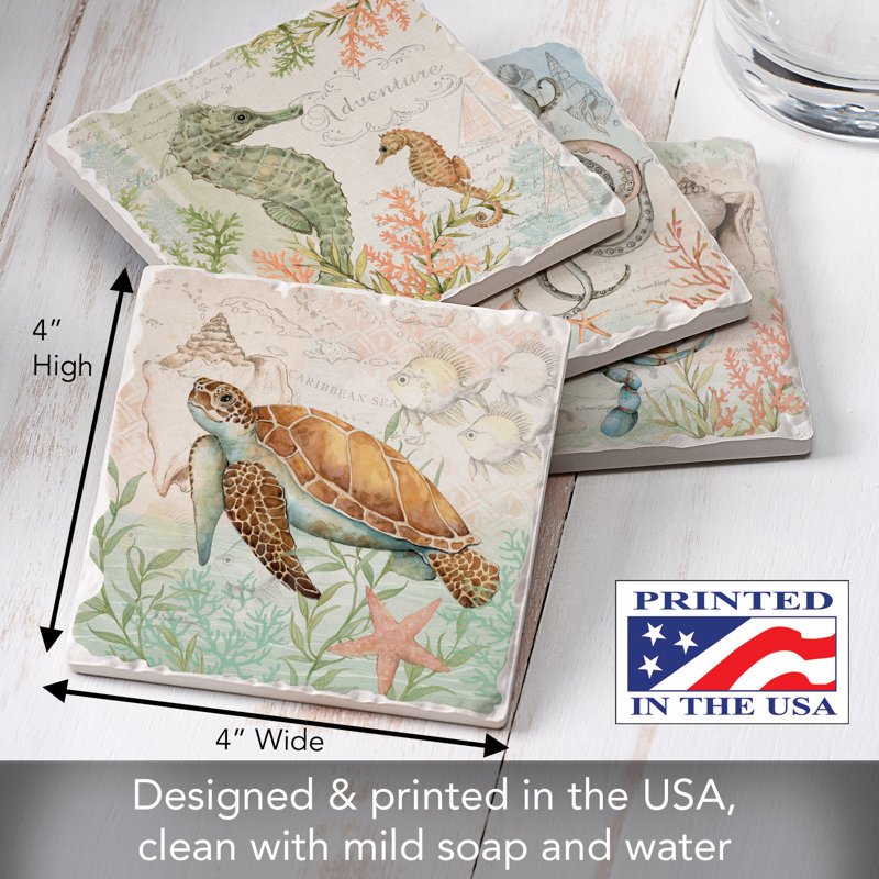 Caribbean Seas 4-Pack Assorted Tumbled Tile Coasters