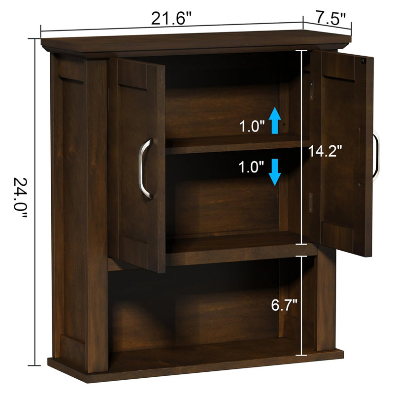 Armoire de salle de bain murale avec portes, Noyer